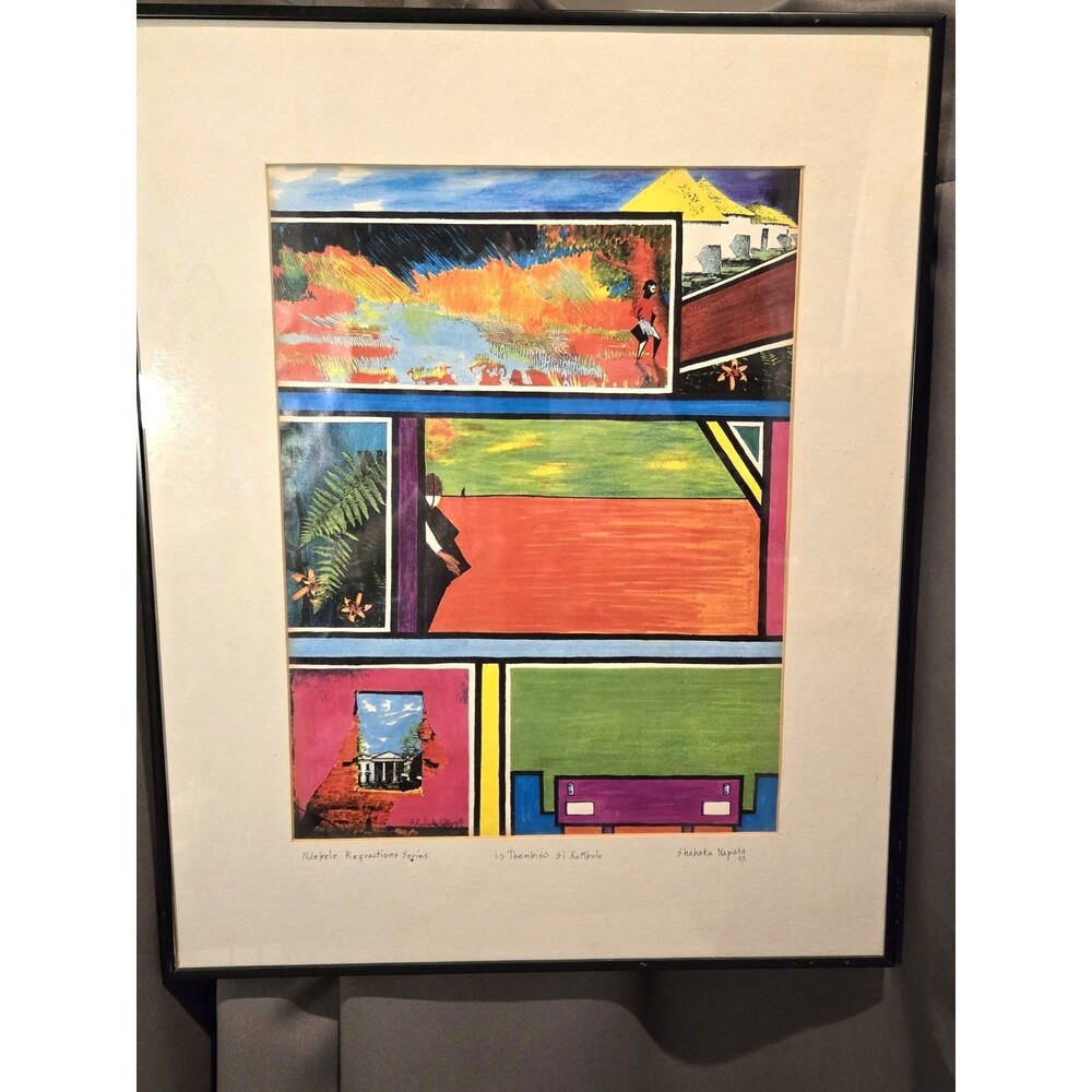 S African Art Titled Serigraph Signed Shabaka Napata Ndebele Tribe, RARE 20x16